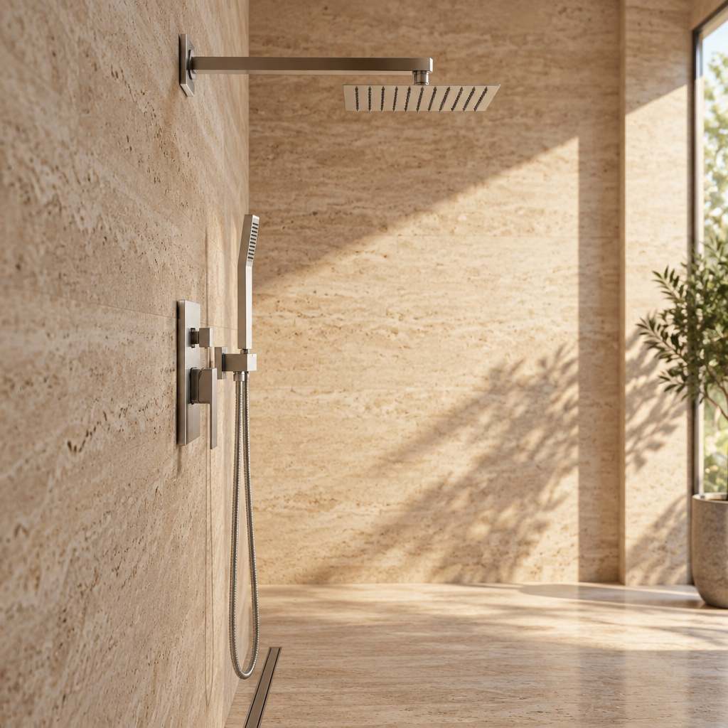 Ensemble de Douche Encastré Argenté Effet Pluie – Pommeau Plat 30 cm en Inox 304