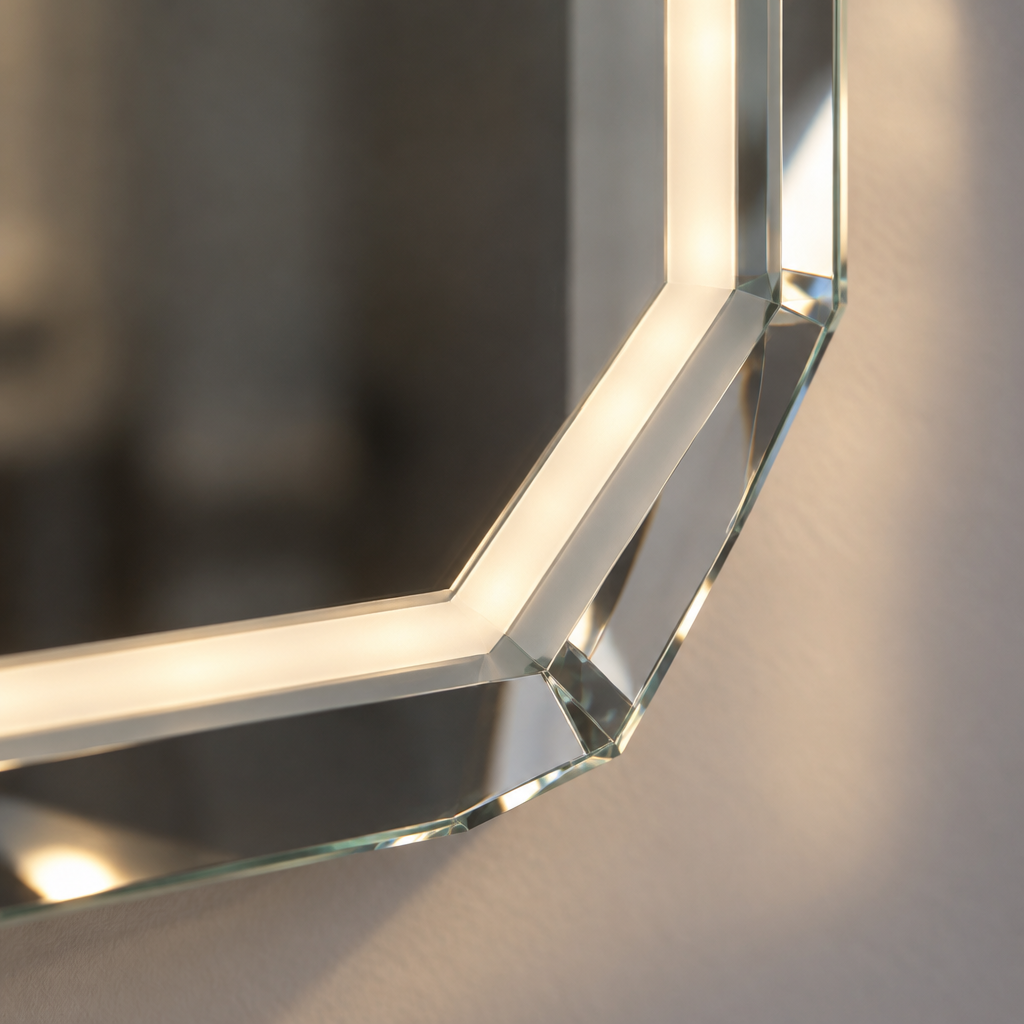 Miroir Octogonal LED Salle de Bain 90 x 70 cm – Bord Biseauté et Éclairage Intégré