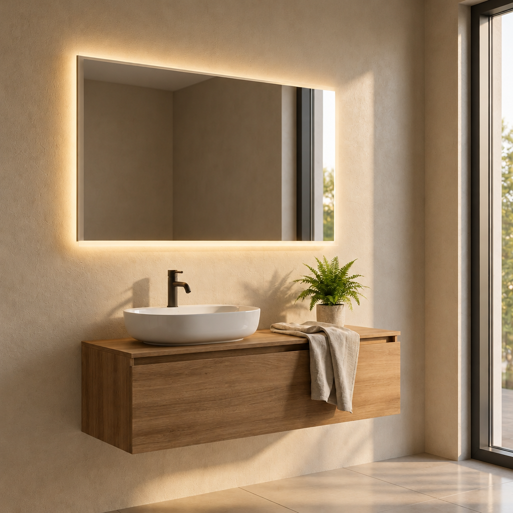 Miroir Rectangulaire LED Salle de Bain 100 x 70 cm – Halo Lumineux sur Tout le Pourtour