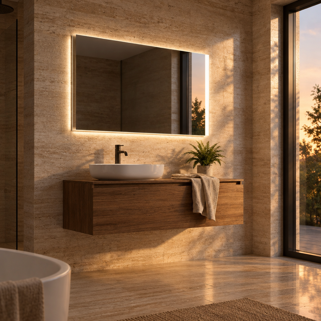 Miroir Rectangulaire LED Salle de Bain 100 x 70 cm – Halo Lumineux sur Tout le Pourtour