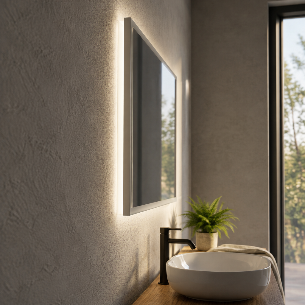 Miroir Rectangulaire LED Salle de Bain 100 x 70 cm – Halo Lumineux sur Tout le Pourtour