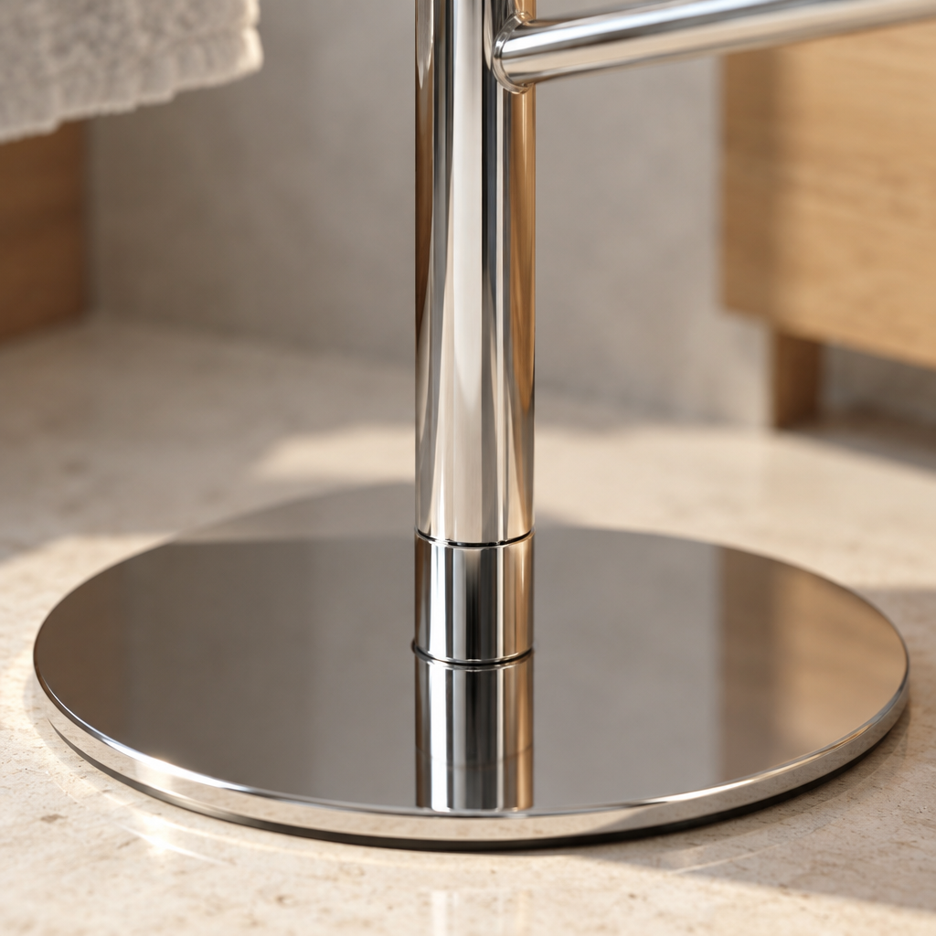 Porte-Serviettes Pivotant Chromé 2 Bras sur Socle – Sans Perçage, Hauteur 80 cm