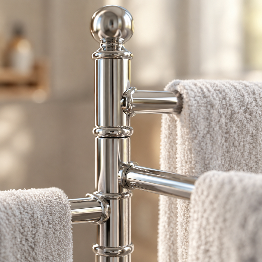 Porte-Serviettes Pivotant Chromé 3 Bras sur Pied – Sans Perçage, Hauteur 89 cm