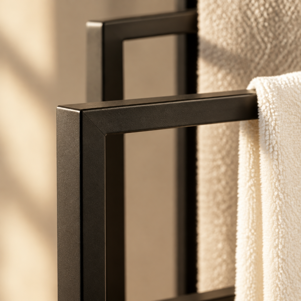 Porte-Serviettes sur Pied Noir 3 Niveaux – Sans Perçage pour Salle de Bain