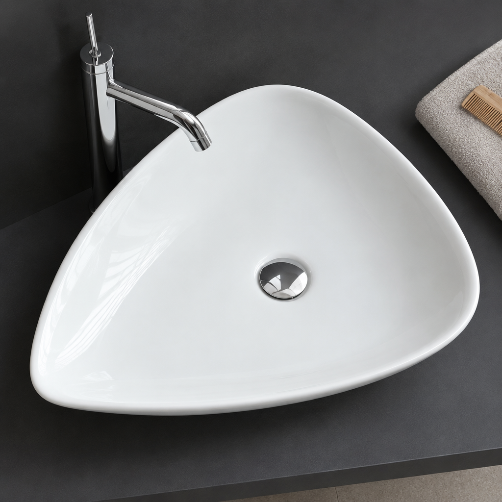 Vasque à Poser Forme Goutte d'Eau Blanche en Céramique 65 x 47 cm – Lavabo Salle de Bain