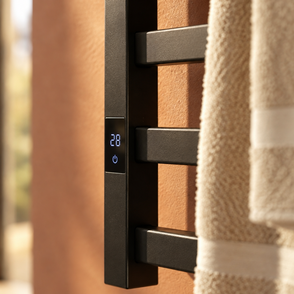 Sèche-Serviettes Électrique Noir avec Affichage Numérique – Radiateur Salle de Bain avec Tablette