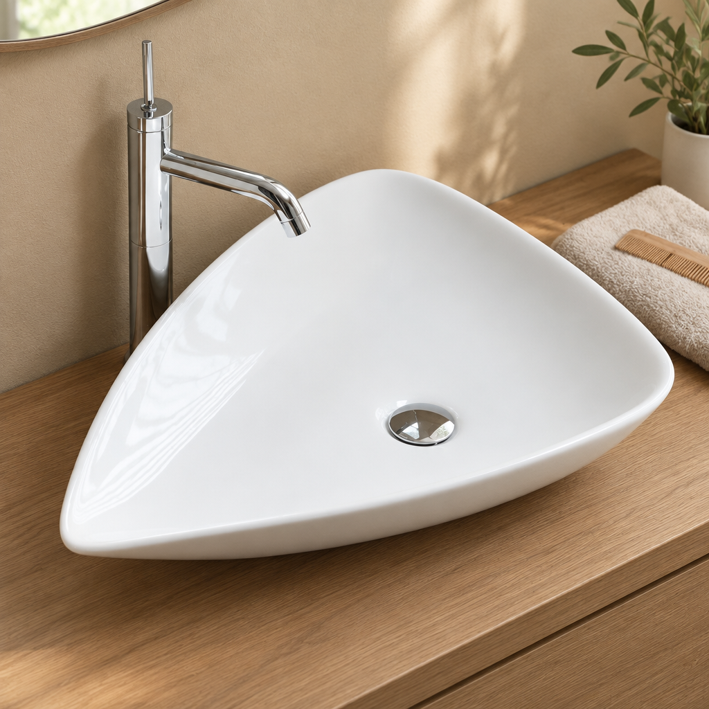 Vasque à Poser Forme Goutte d'Eau Blanche en Céramique 65 x 47 cm – Lavabo Salle de Bain