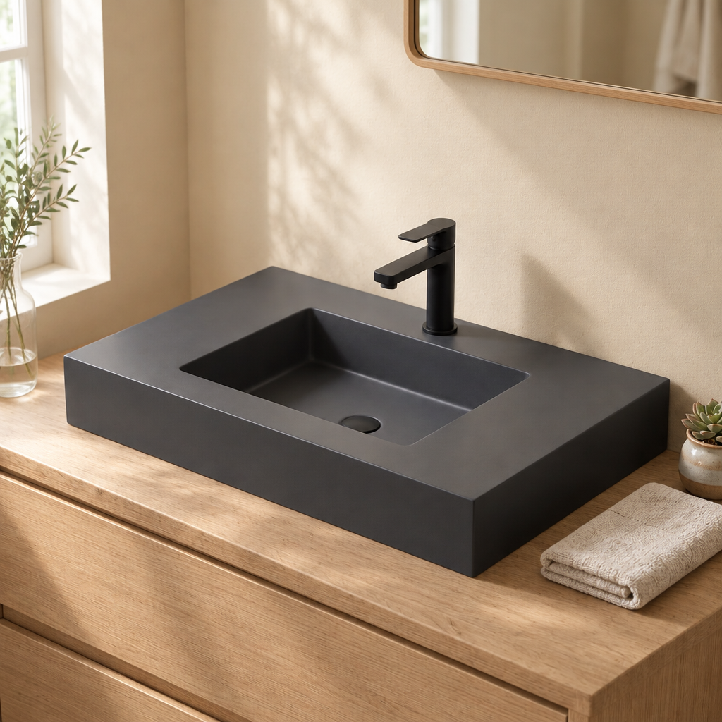 Vasque à Poser Rectangulaire Noire 100 x 46 cm en Résine Mate – Lavabo Salle de Bain