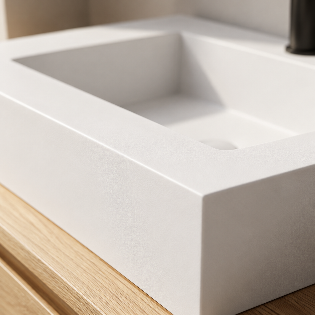 Vasque à Poser Rectangulaire Blanche 80 x 46 cm en Résine Mate – Lavabo Salle de Bain
