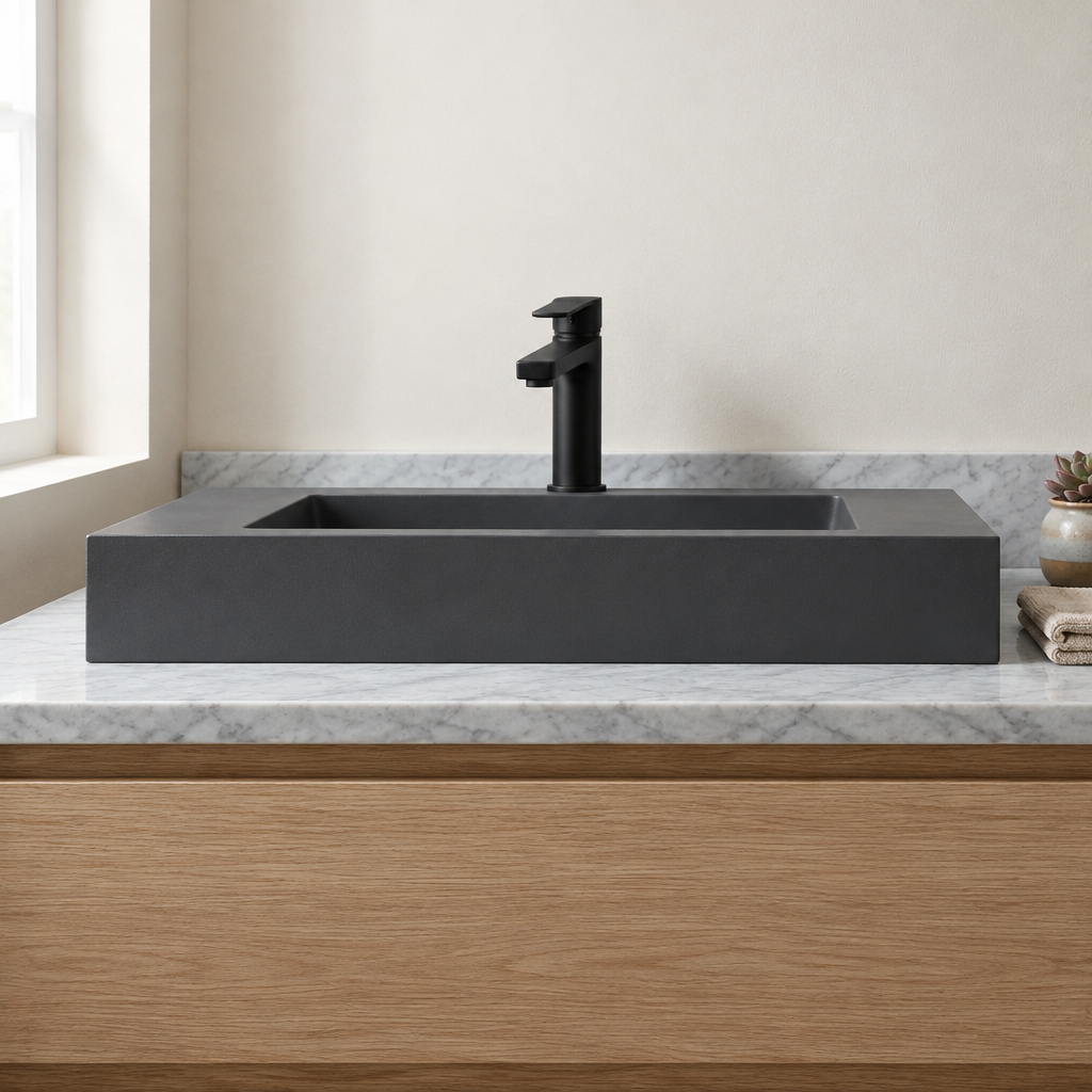 Vasque à Poser Rectangulaire Noire 100 x 46 cm en Résine Mate – Lavabo Salle de Bain