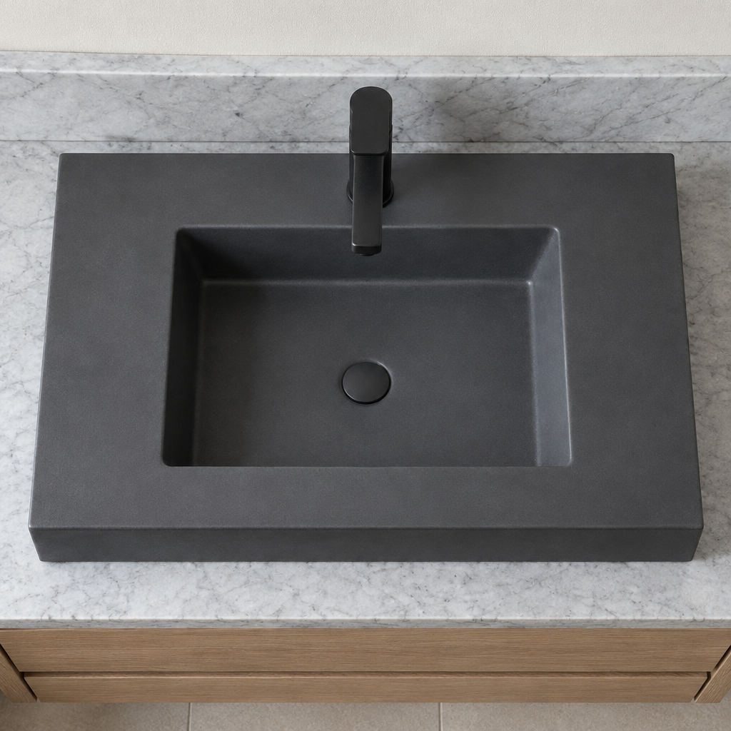 Vasque à Poser Rectangulaire Noire 100 x 46 cm en Résine Mate – Lavabo Salle de Bain