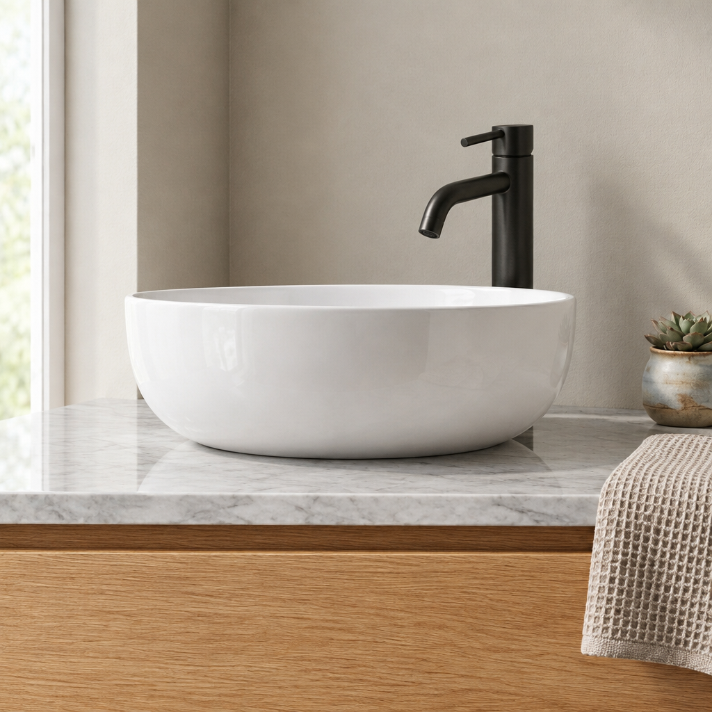 Vasque à Poser Ronde Blanche Ø 41,5 cm en Céramique – Lavabo Salle de Bain