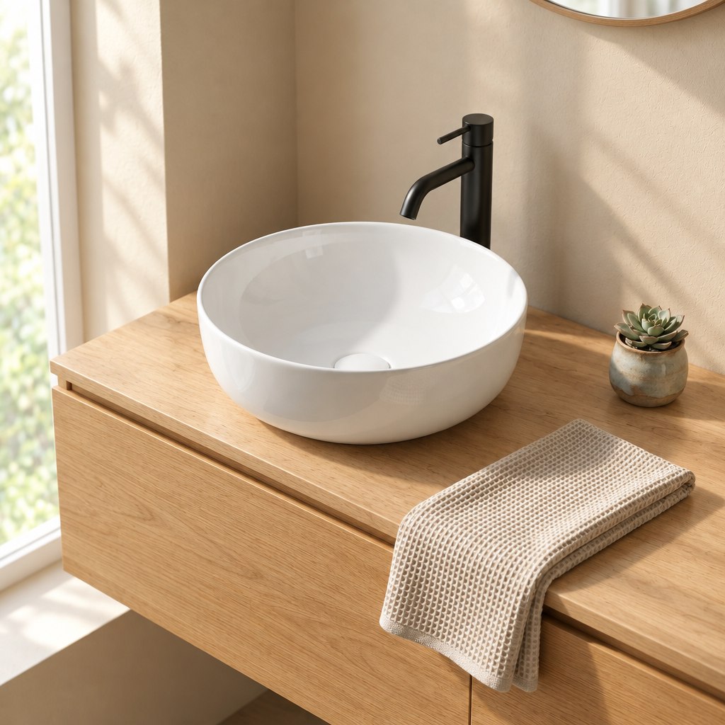 Vasque à Poser Ronde Blanche Ø 41,5 cm en Céramique – Lavabo Salle de Bain
