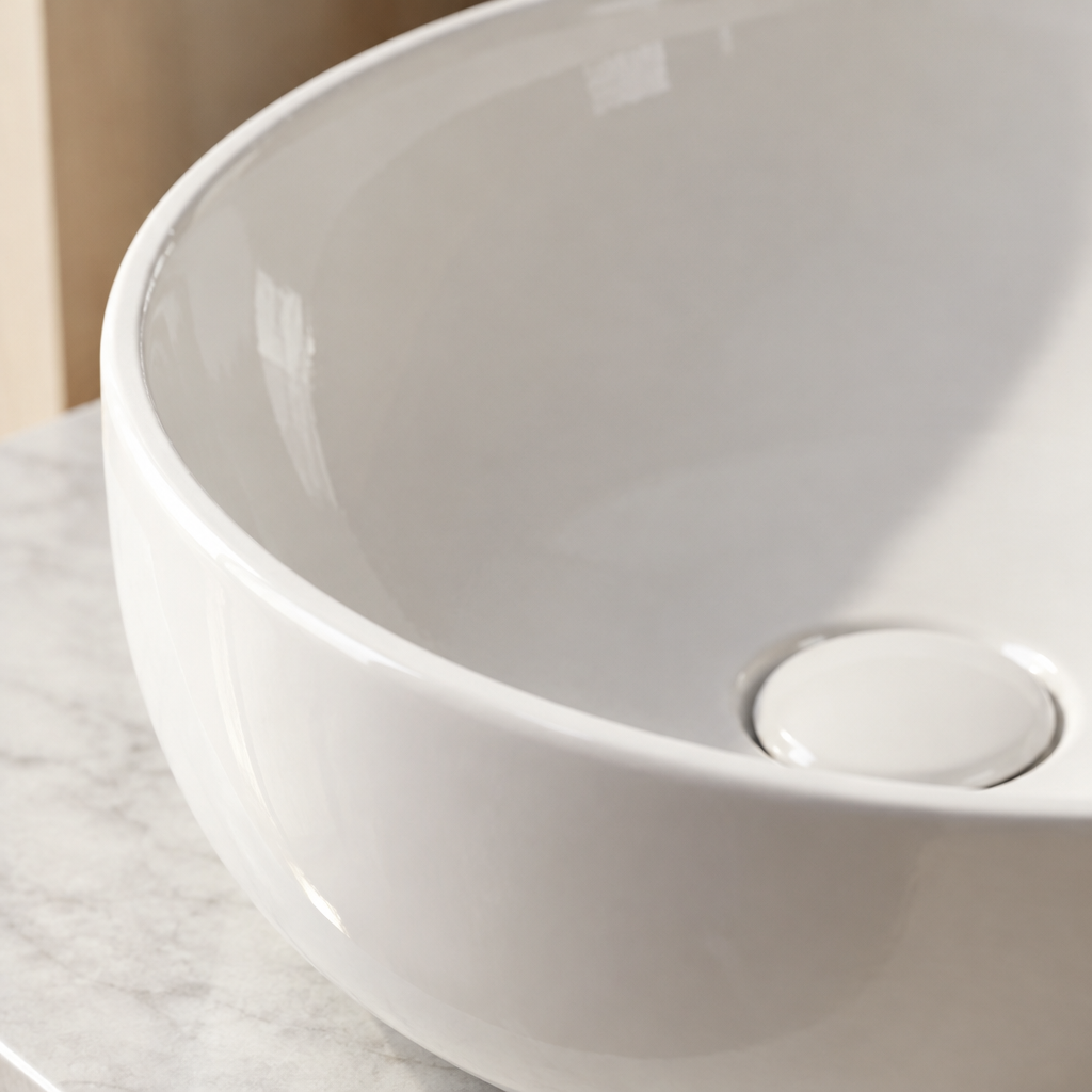 Vasque à Poser Ronde Blanche Ø 41,5 cm en Céramique – Lavabo Salle de Bain