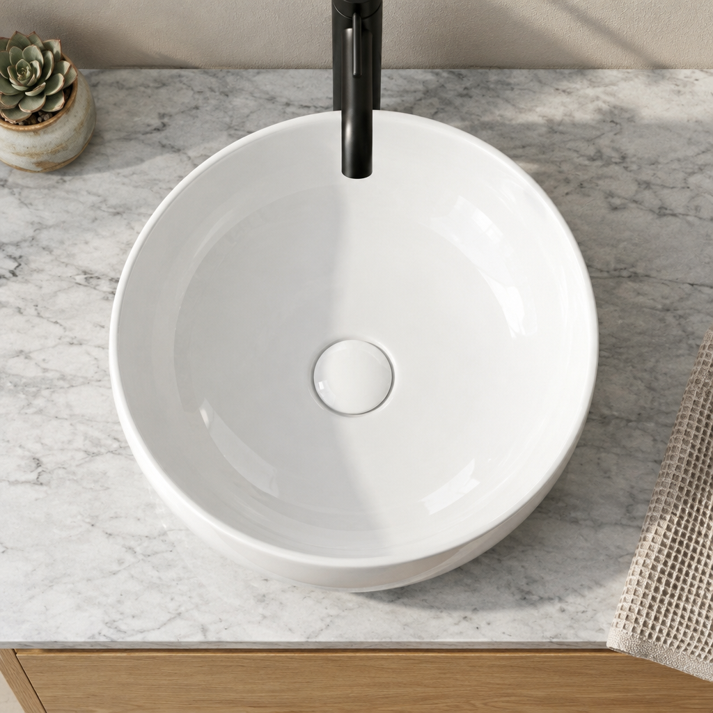 Vasque à Poser Ronde Blanche Ø 41,5 cm en Céramique – Lavabo Salle de Bain